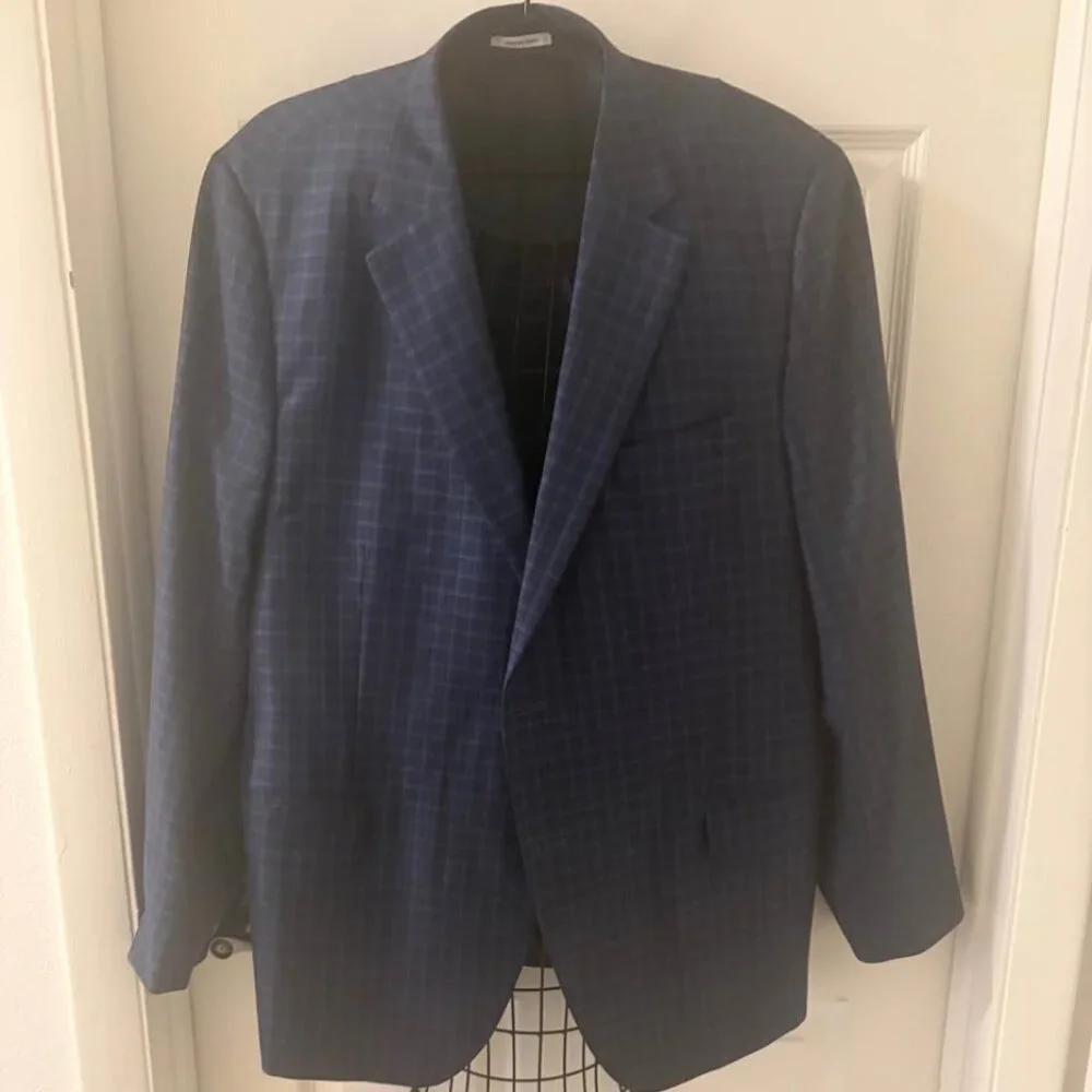 Tailored 46R Peter Millar Blue Plaid‎ 100% Wool Men's Sports Coat EUC RV: $798